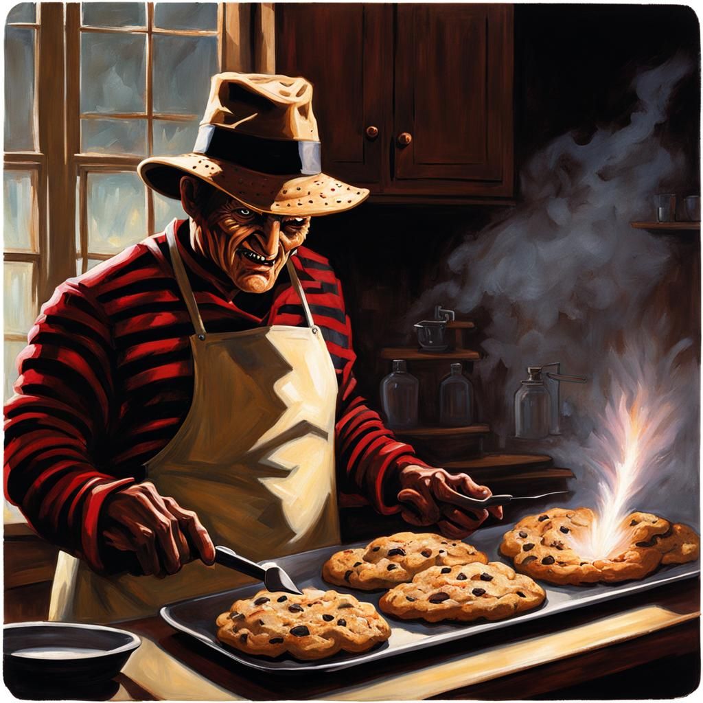 Sinister Freddy Krueger Bakes Cookies: Greg Rutkowski Style