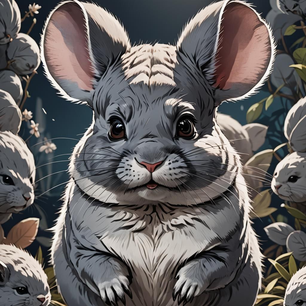 Anime Style Chinchilla Art: Cel-Shaded Illustration