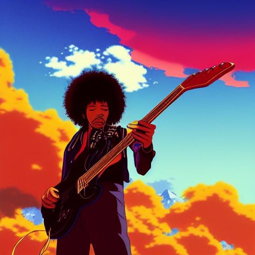 Jimi Hendrix in Studio Ghibli Anime Style