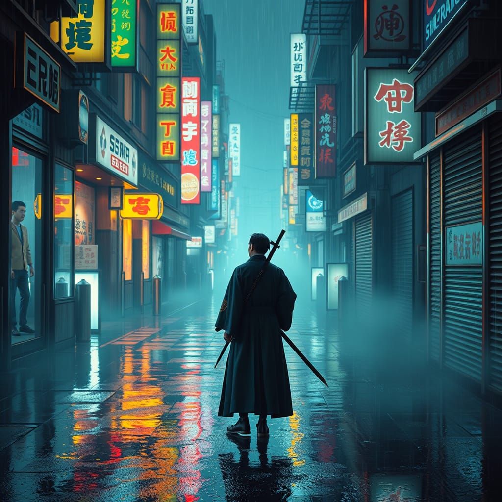 Shinigami in Neo-Tokyo Alleyway, Cyberpunk Style