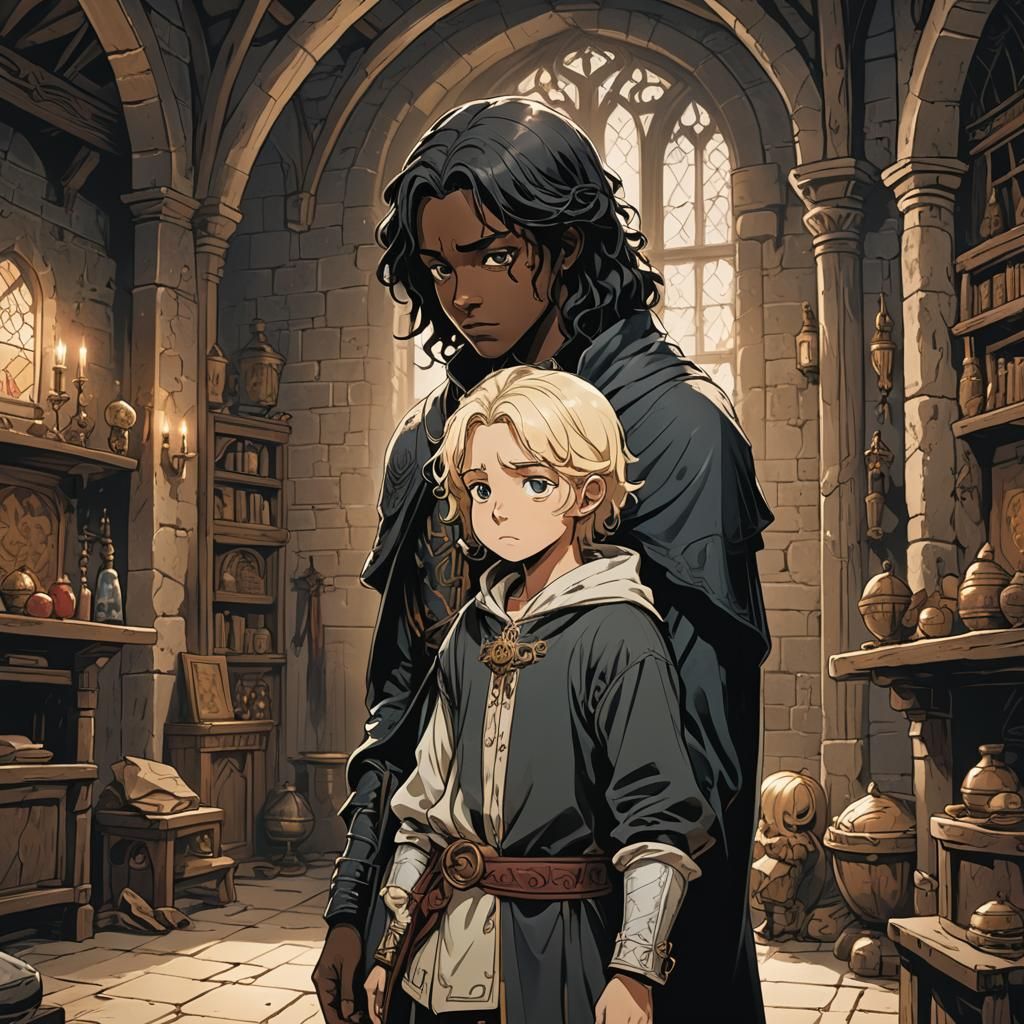 Teenager and Baby, Cel-Shaded Anime Illustration