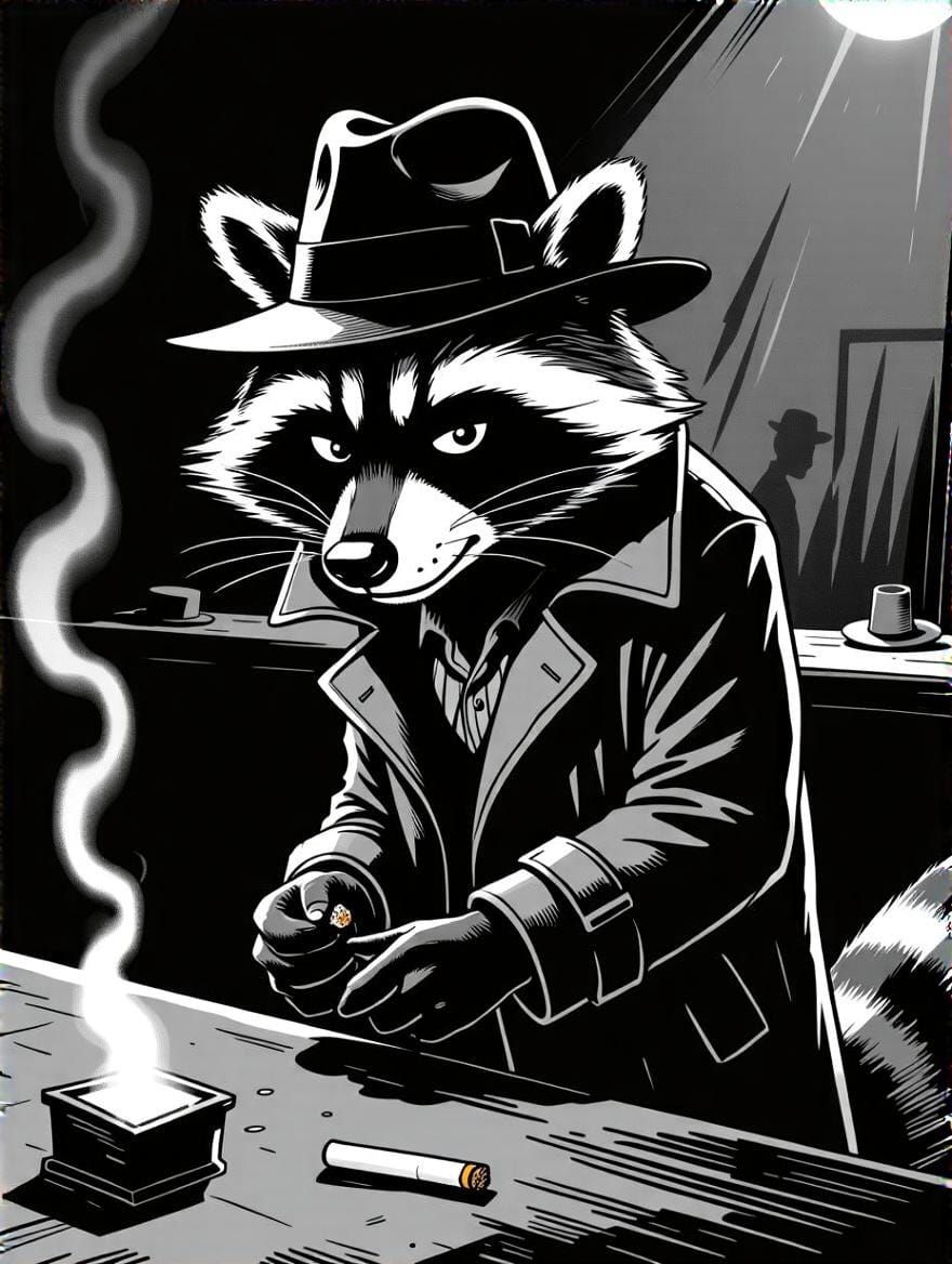 Gritty Noir Raccoon Detective Investigates Jazz Club Crime S...