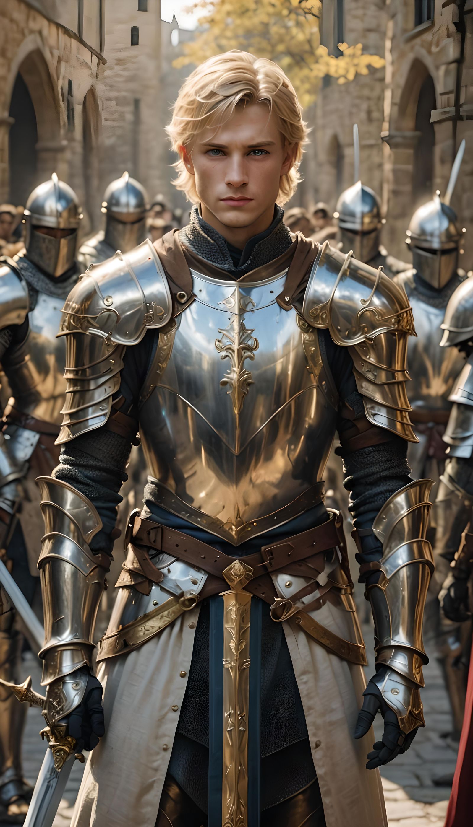 Blonde Knight with Excalibur in White Armor