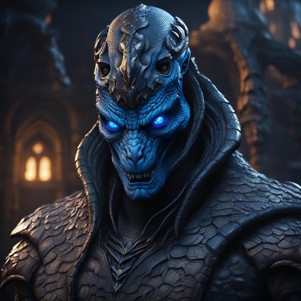 Detailed Reptilian with Viper Hood in Fantasy Art