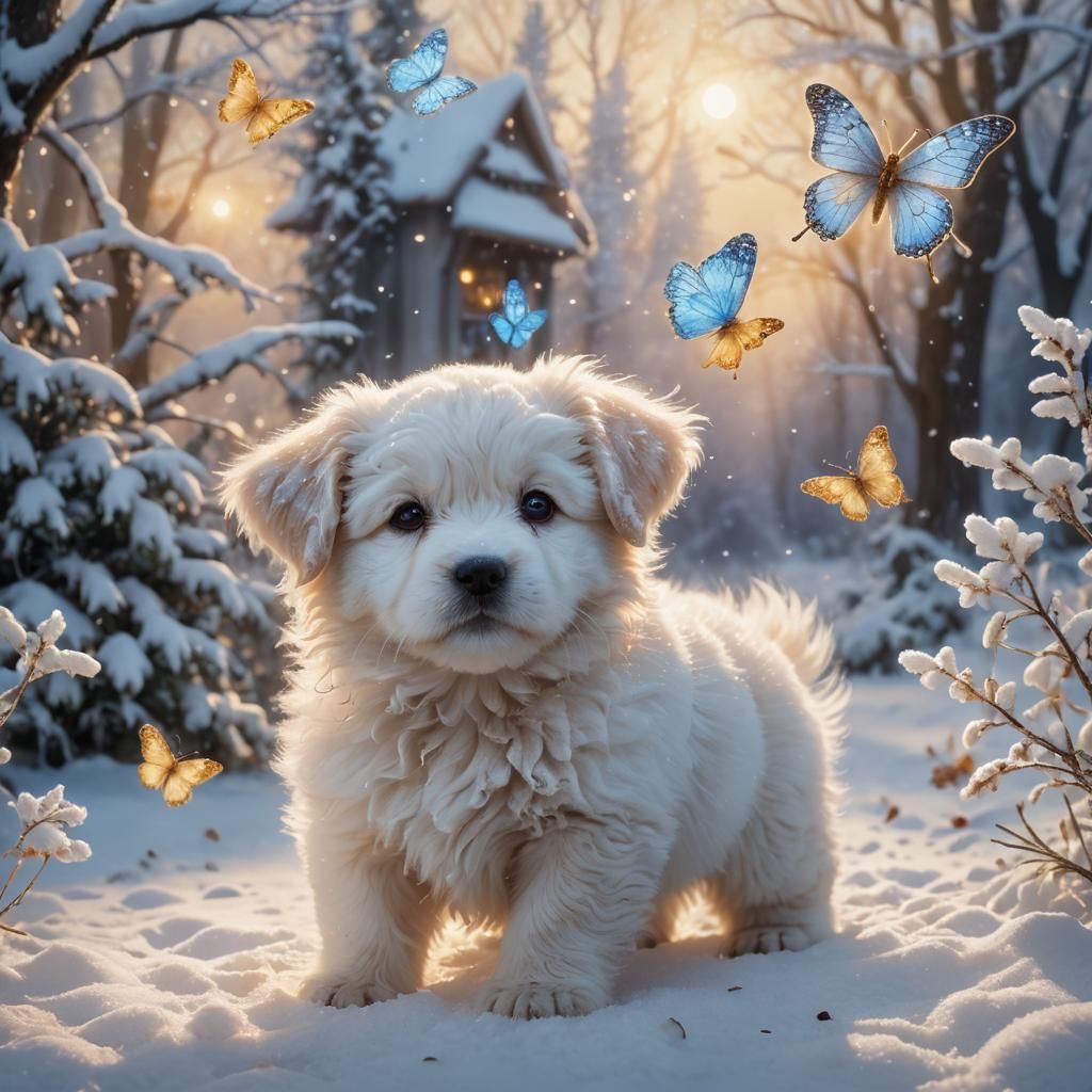 Puppy's Snowy Day: Whimsical Digital Painting