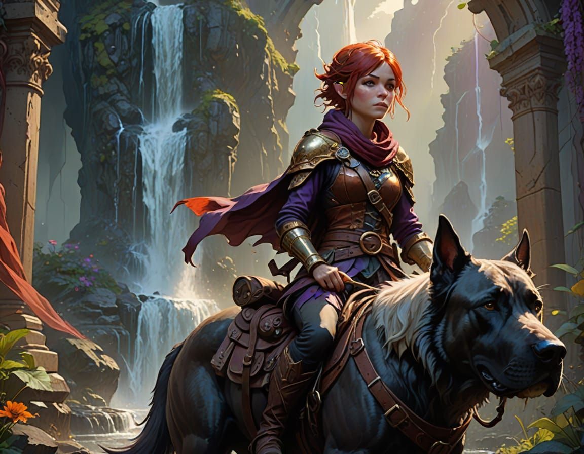 Gnome Artificer on Mastiff in Dark Fantasy Style