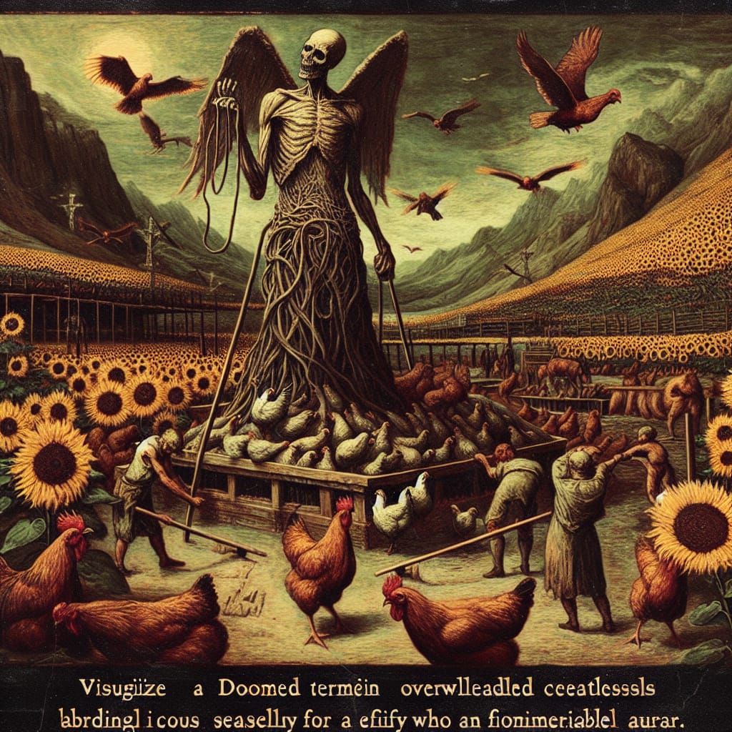 Doomed Sunflower Land Under Scarecrow King: Romantic Oil Pai...