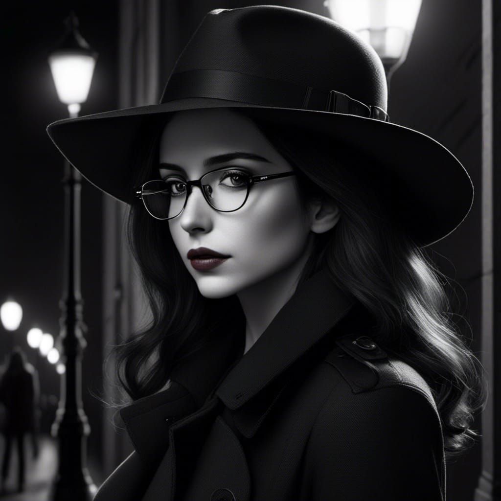 Noir Portrait of Woman with Fedora in Black and White