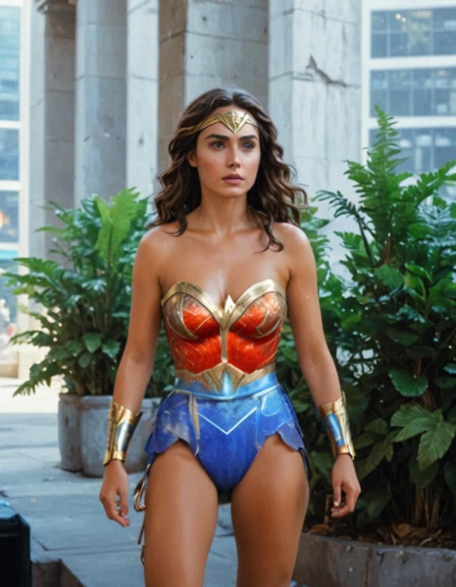 Wonder Woman in a Vibrant Fantasy City