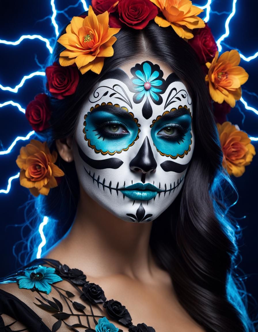 Day of the Dead Woman with Bioluminescent Lighting