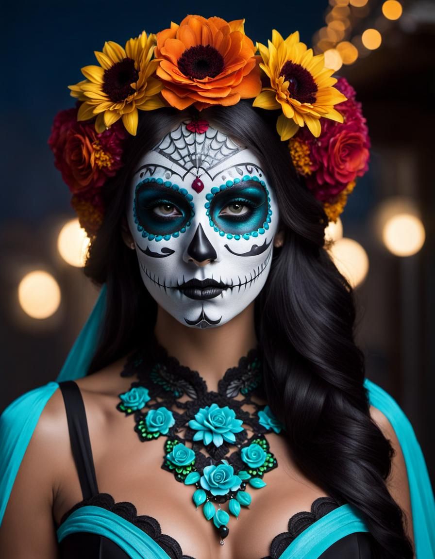 Day of the Dead Woman with Bioluminescent Lighting