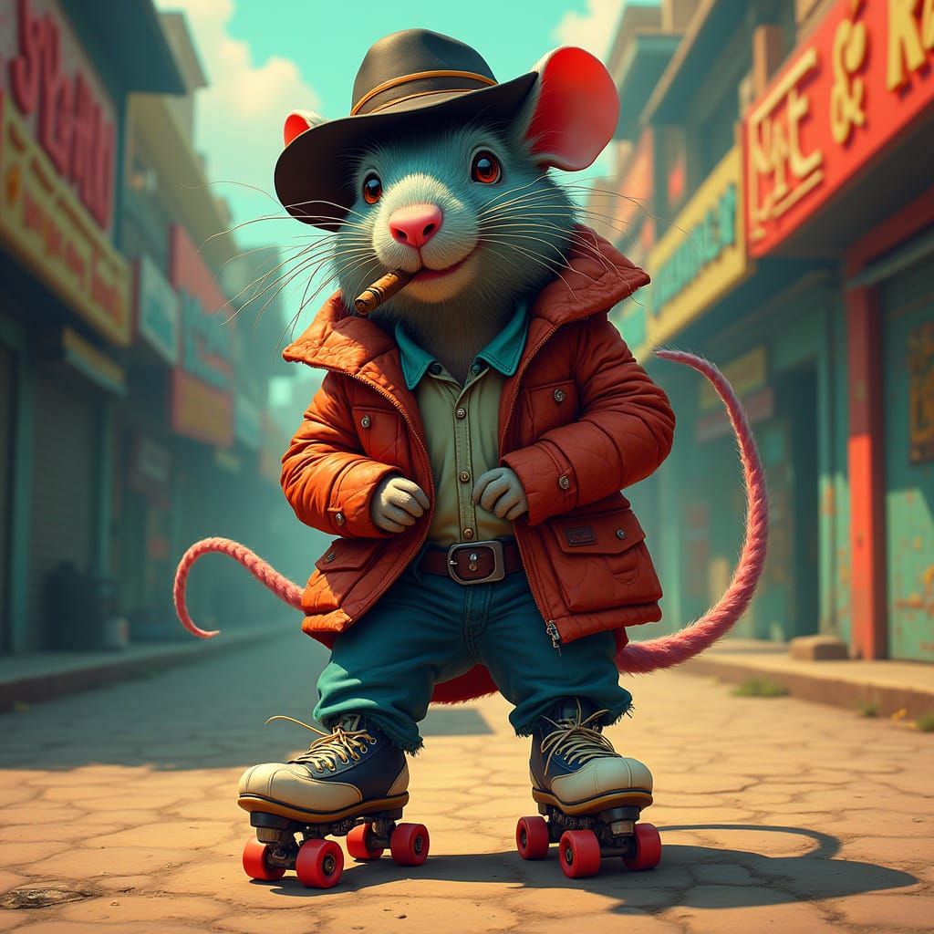 Rat Skater in Noir-Inspired Art