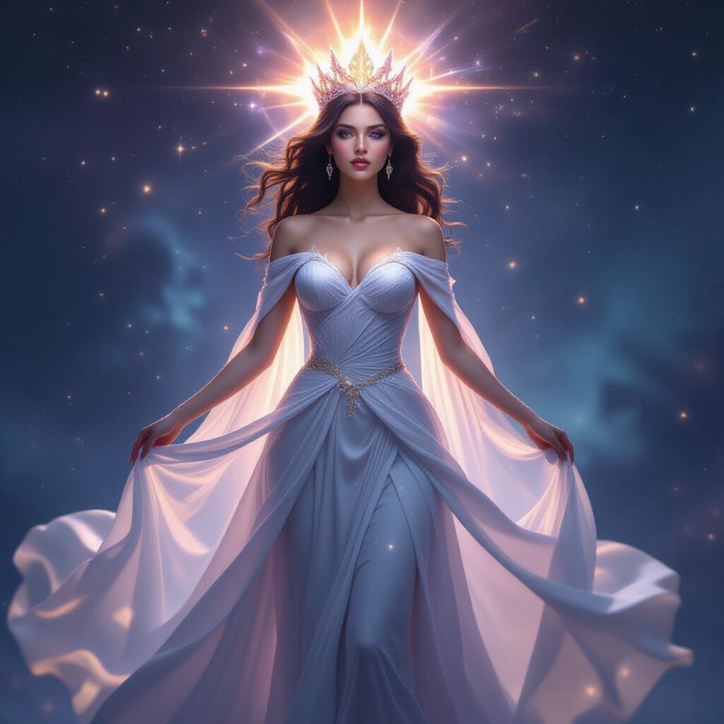 Divine Queen Radiating Cosmic Energy in Ultra-Realistic Fant...