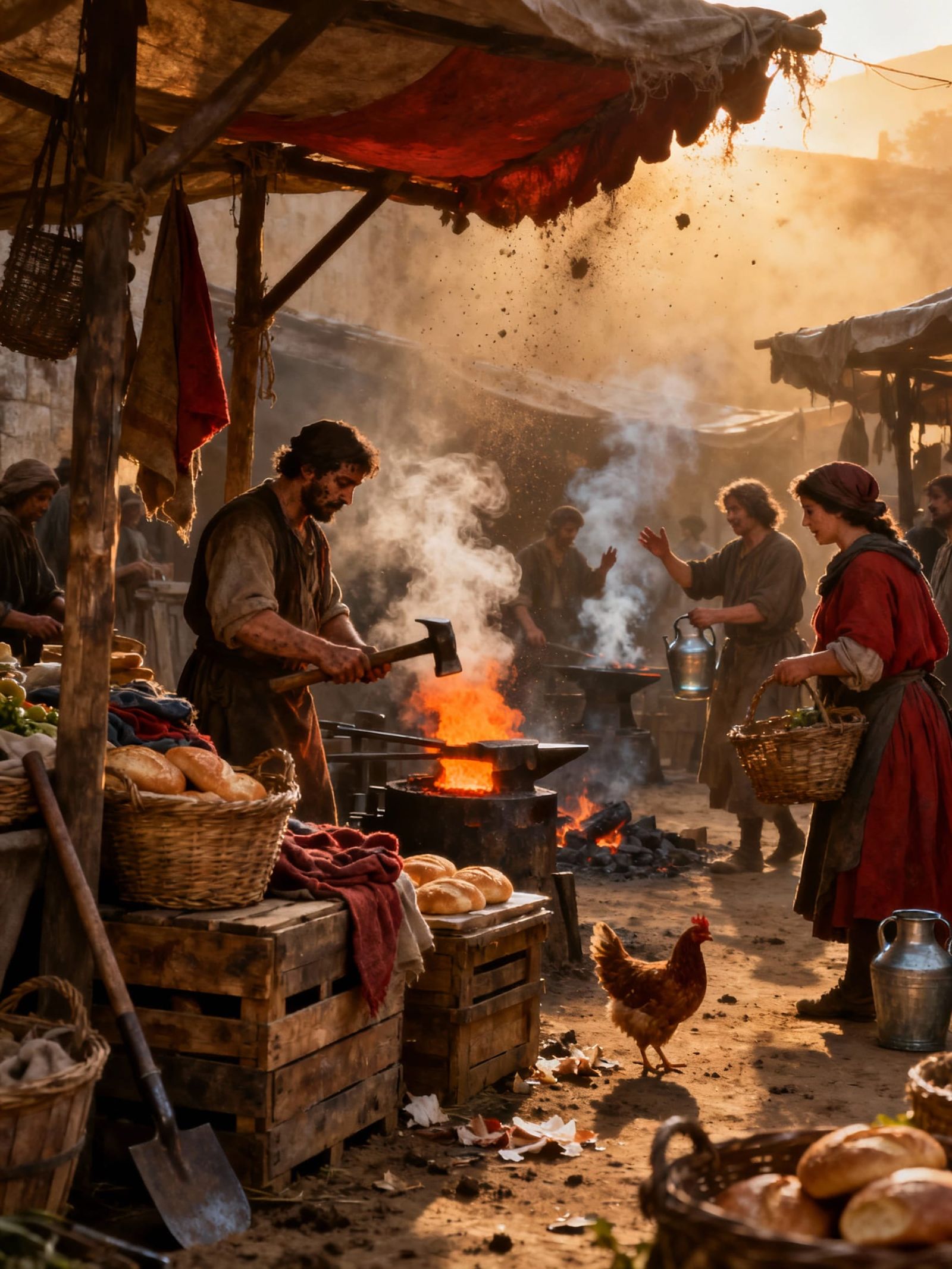 African Marketplace at Dawn, Realistic Style