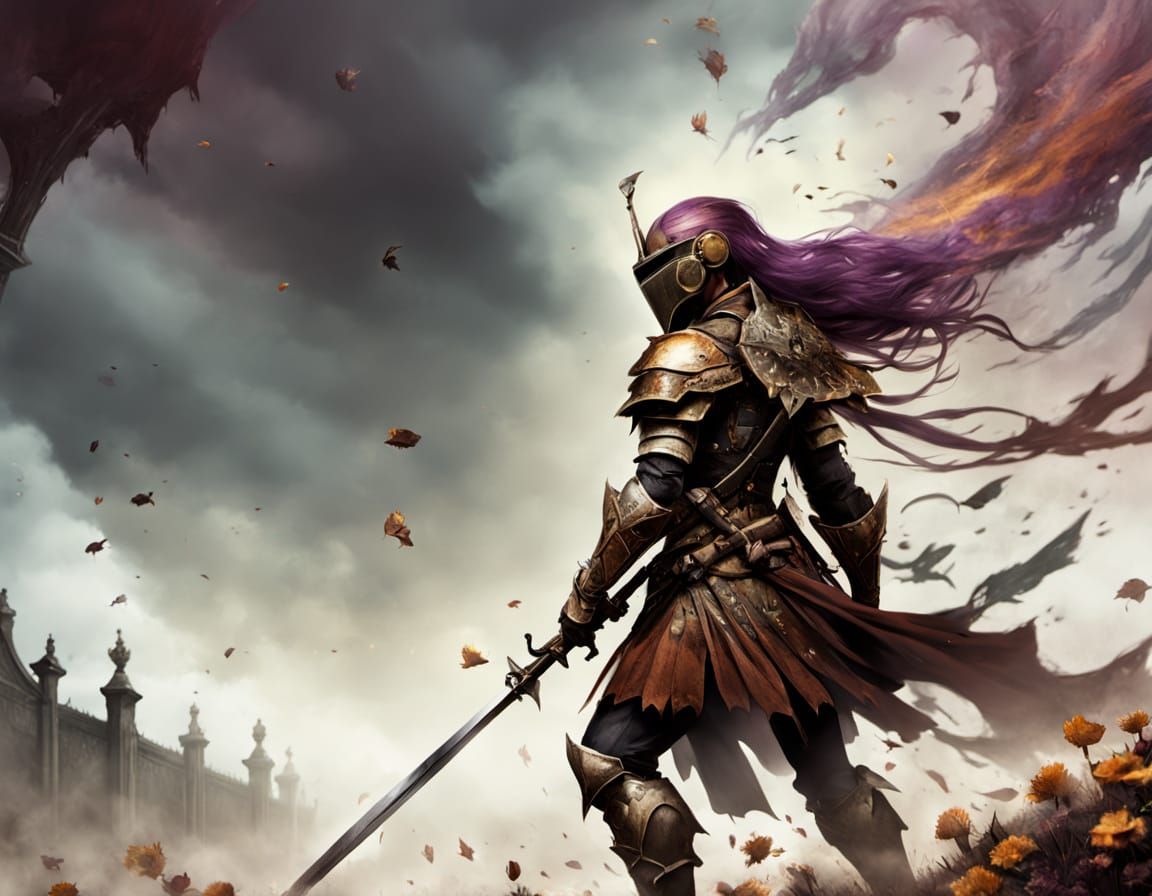 Foggy Battlefield Warrior in Dark Fantasy Style