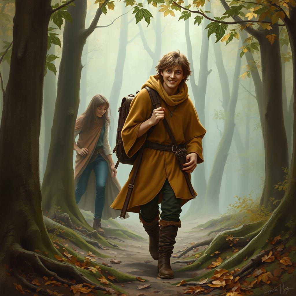 Frodo in Misty Forest Landscape