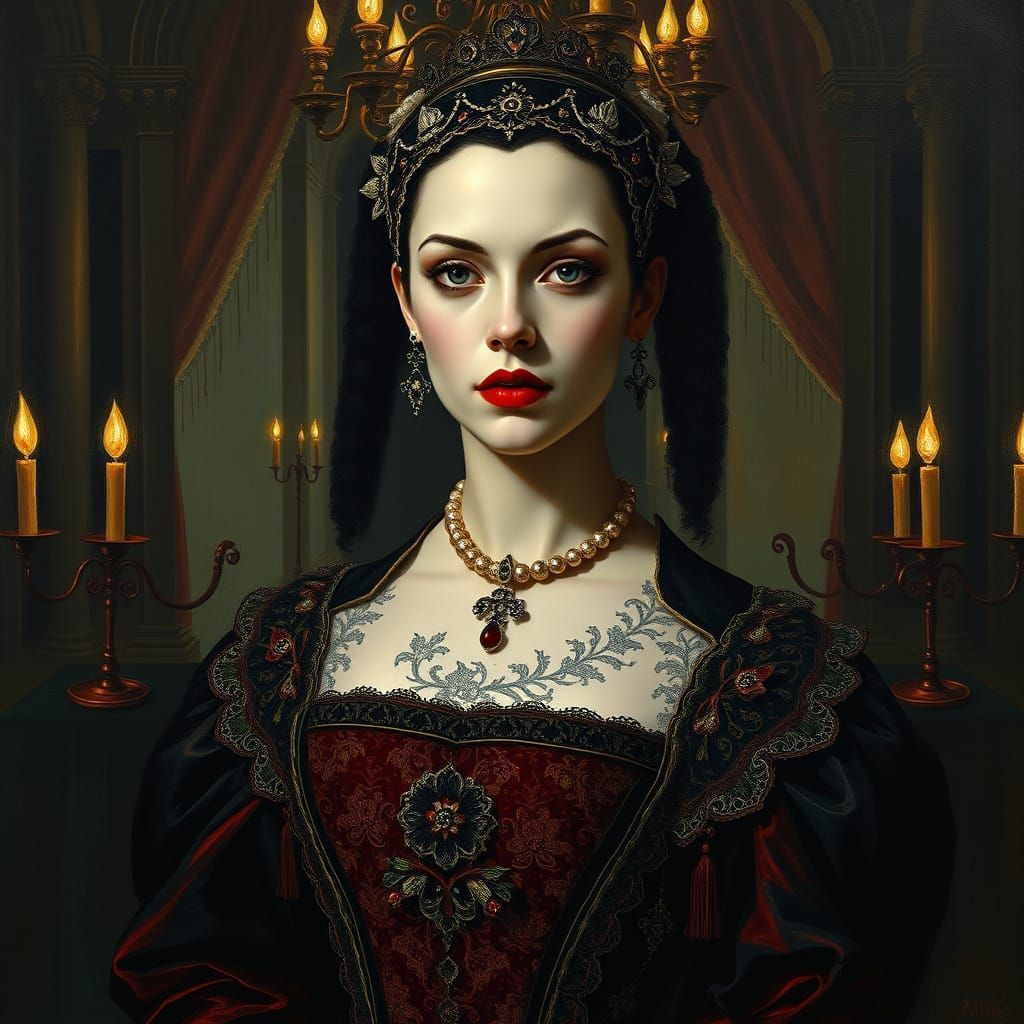 Elegant yet Ominous Elizabeth Bathory in Opulent 16th-Centur...
