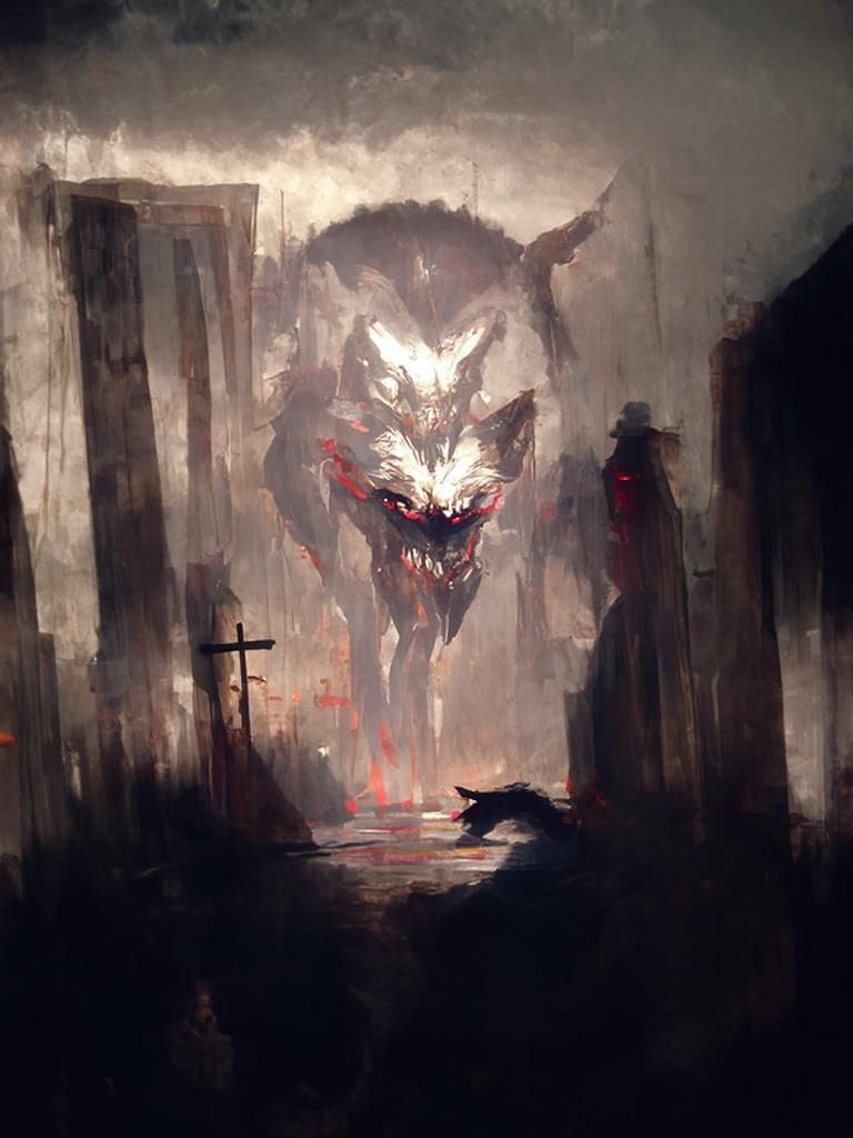 Sinister Devil Wolf Portrait in Dark Fantasy Style