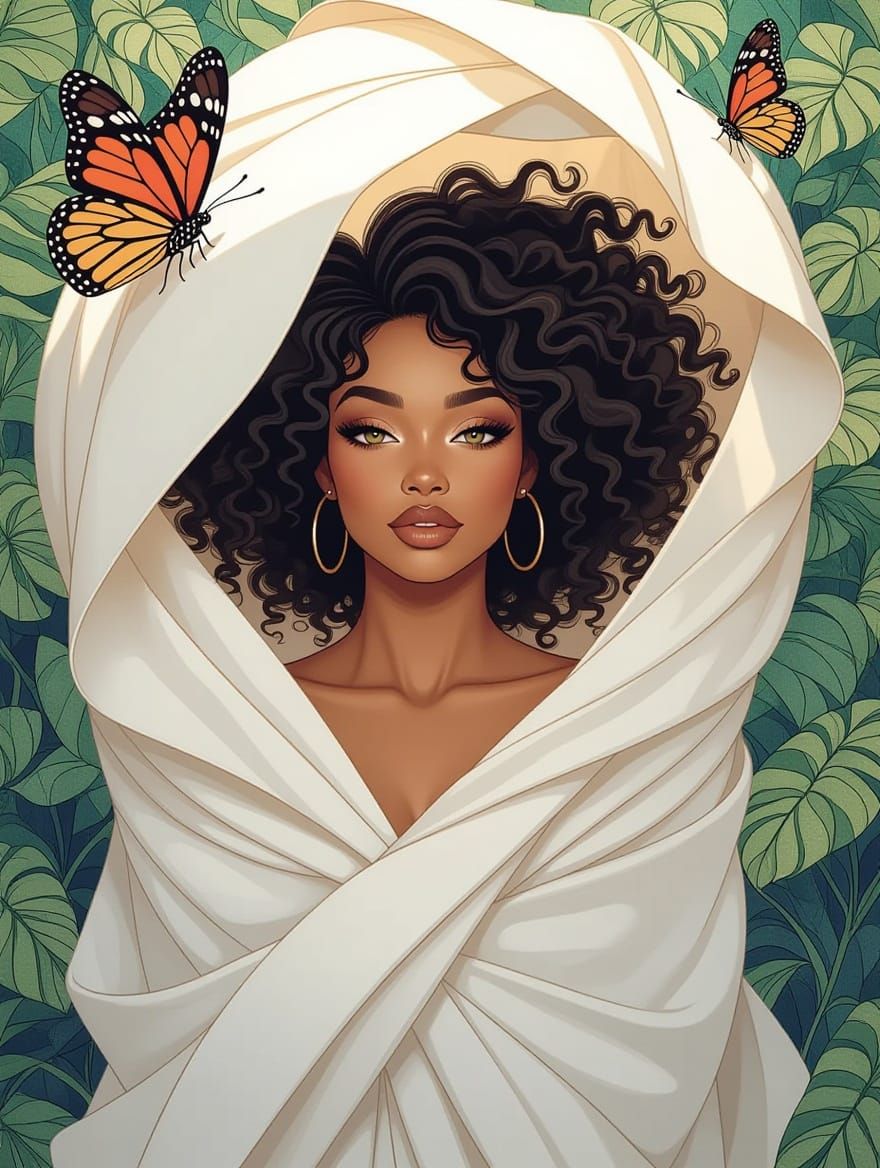 Butterfly Woman Emerges: Watercolor Woodblock Print