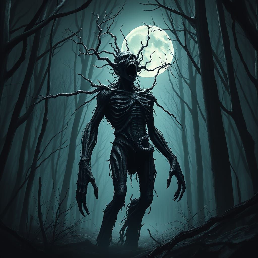 Eldritch Horror Figure Emerges from Twisted Forest