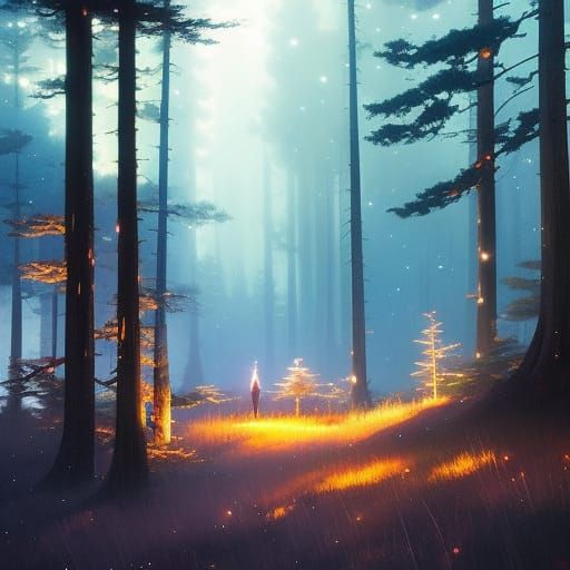 Starry Night Forest in Ghibli Style