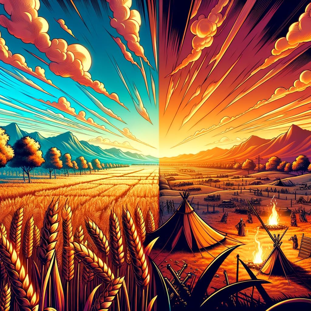 Vibrant Sunset Wheat Fields in Spider-Verse Style