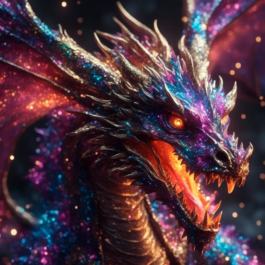 Dragon Rearing Up with Fire and Sparkle Effect