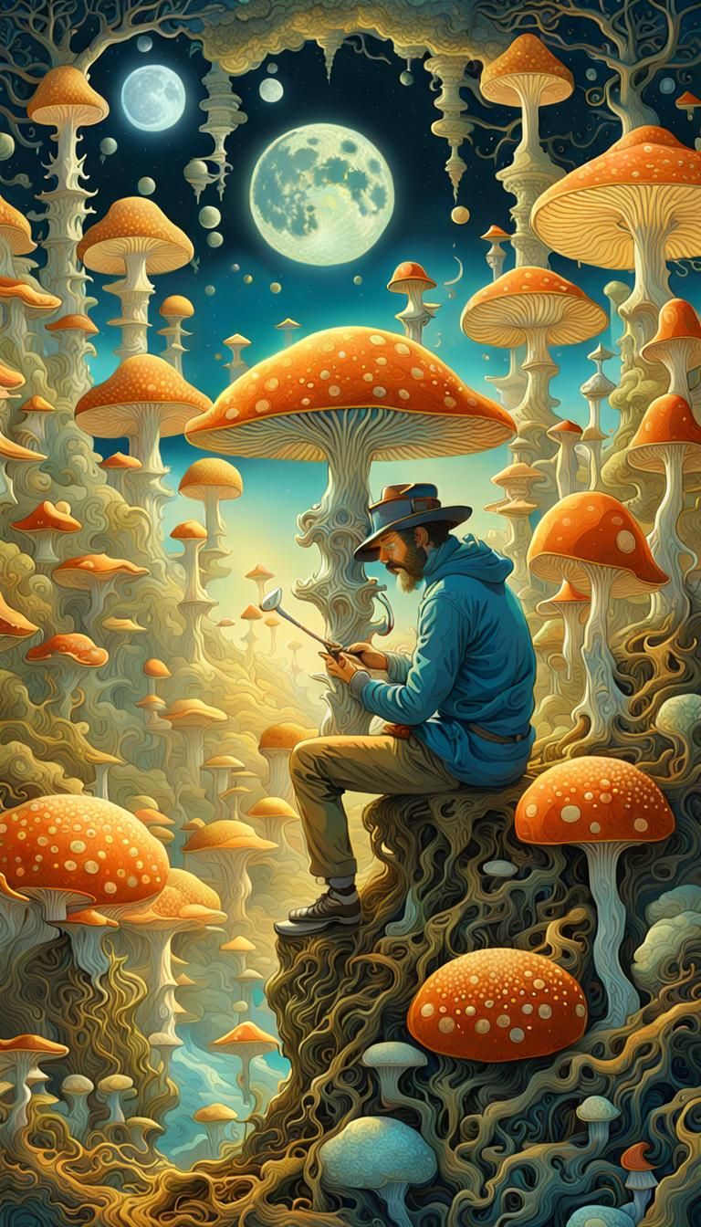 Celestial Fungi Hunter in Surreal Hallucinations