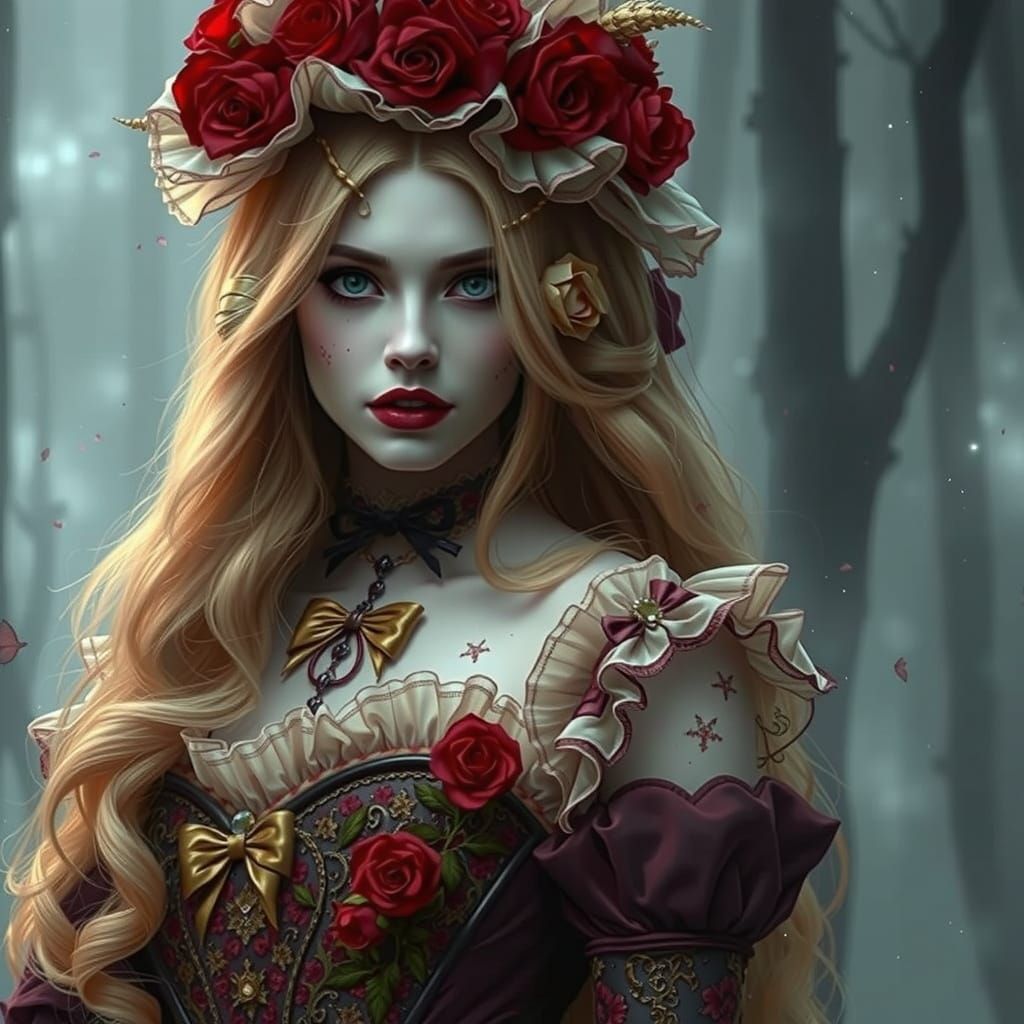 Ethereal Gothic Vampire in Victorian Gown