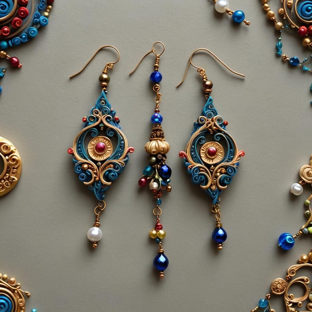 Handcrafted Clay Earrings with Beads and Crystals