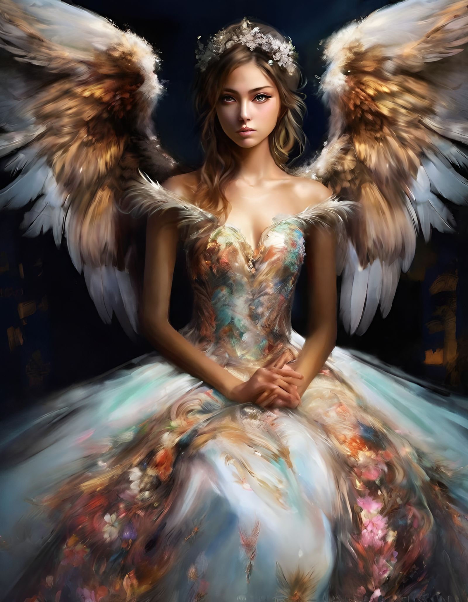 Anime Girl with Wings Back View: Digital Art