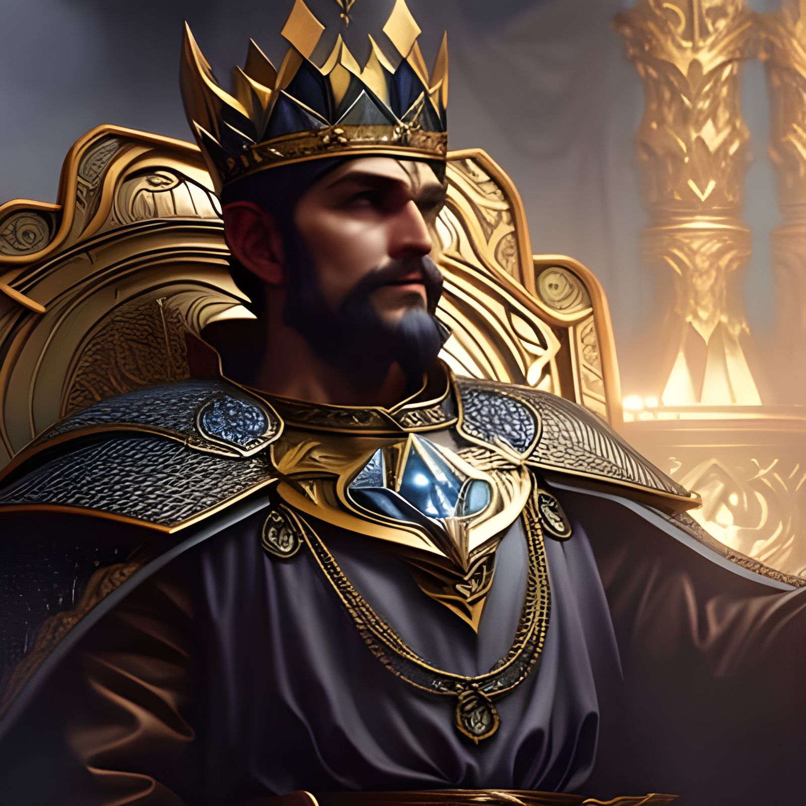 Blind king on a throne