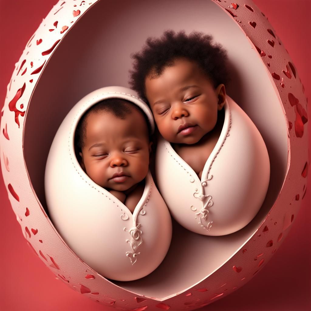 Twin Babies Hatching: A Valentine's Fantasy in Matte Paintin...
