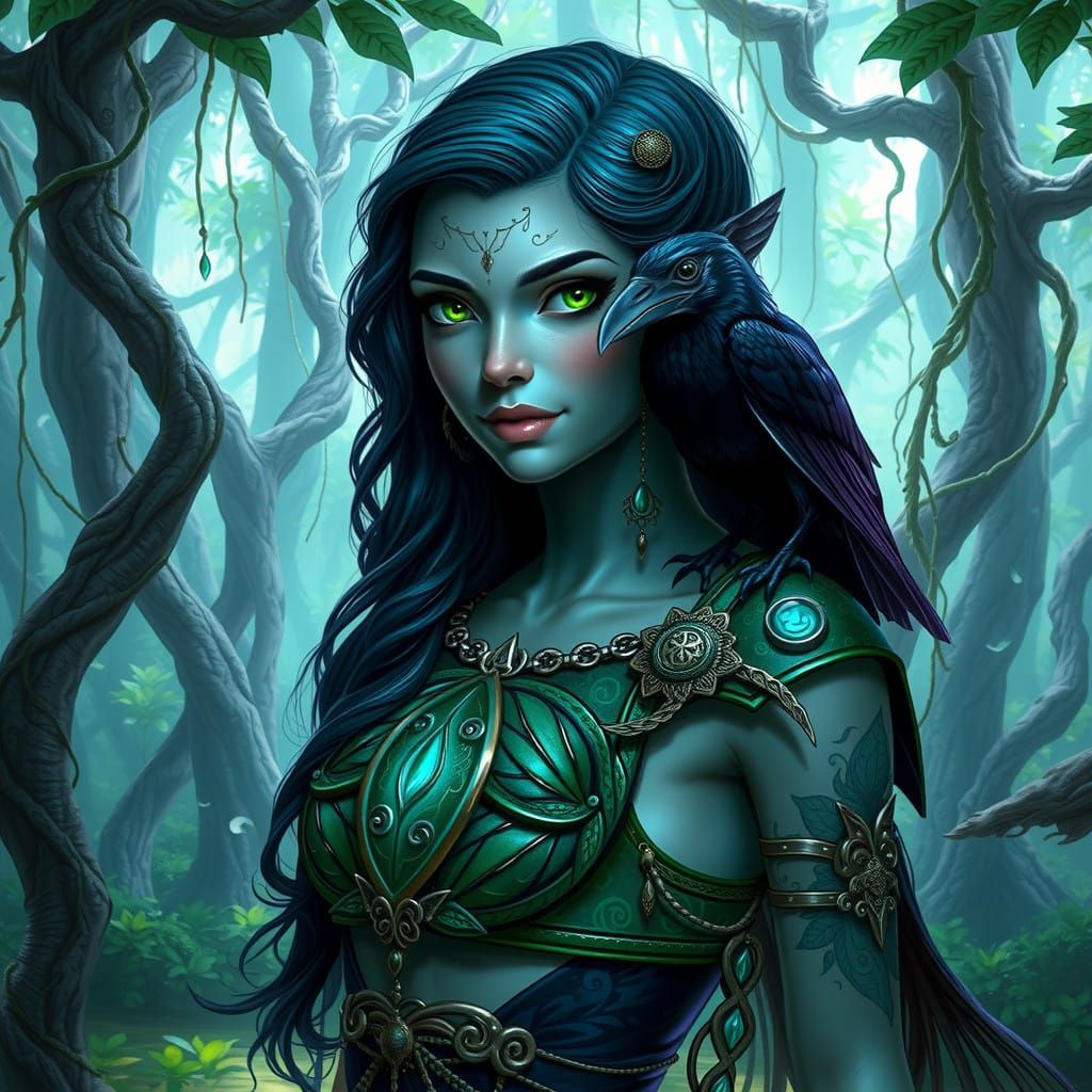 Enchanted Merfolk Warlock in Lush Swamp Forest