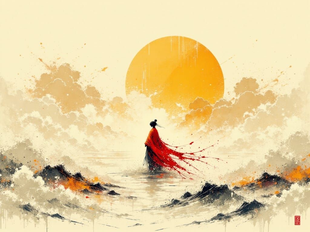 Man in Crimson Robe on Cloudscape