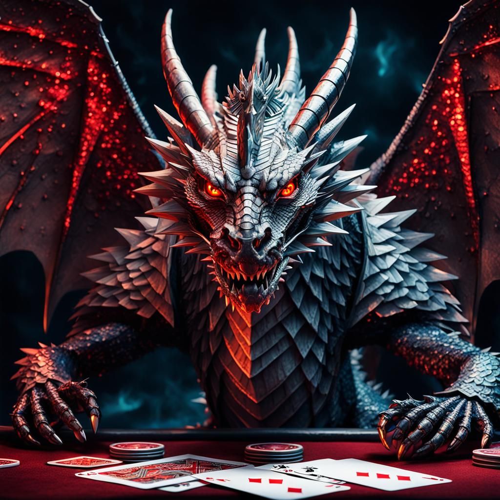 Playing Card Dragon on Poker Table: Digital Art