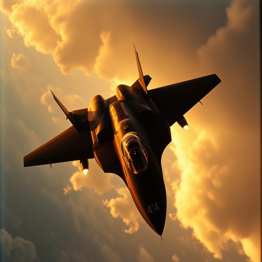 Sleek Futuristic F-47 Fighter Jet Soars Through Turbulent At...