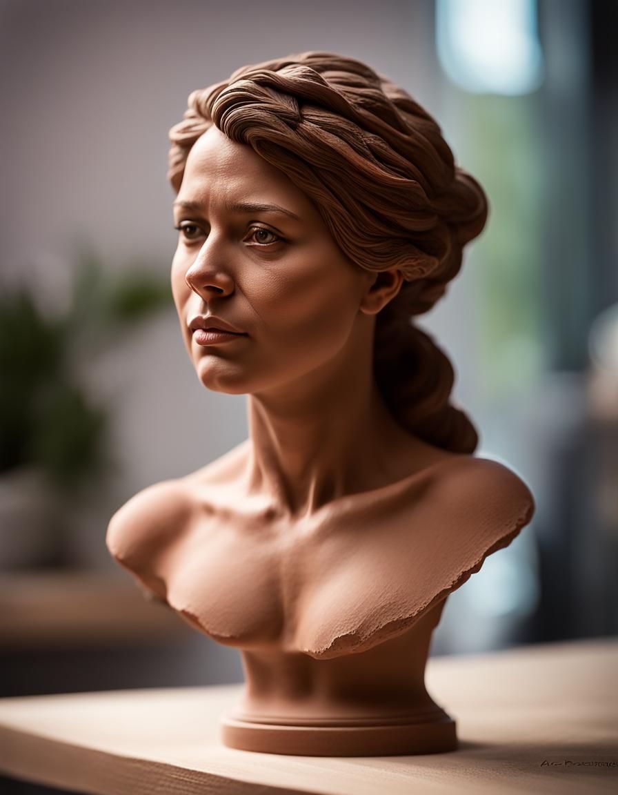 Realistic Clay Bust Sculpture with Bokeh