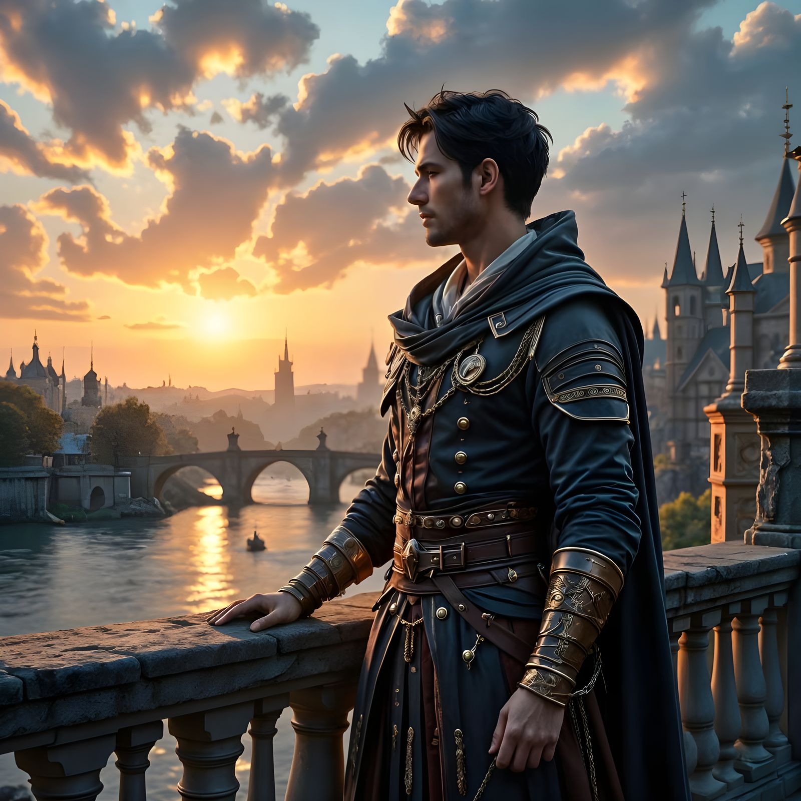 Fantasy Swordsman at Heidelberg Castle: Ethereal Portrait