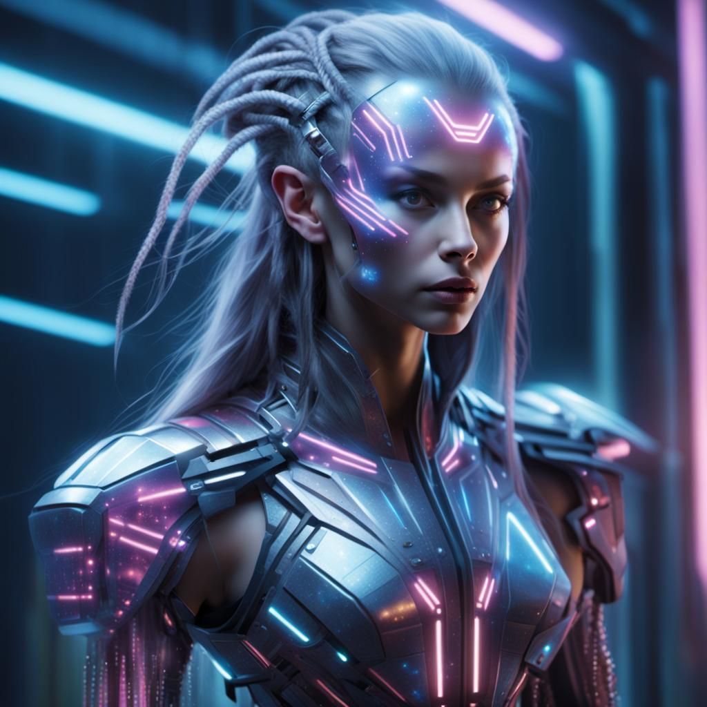 Futuristic Energy Generator with Cyberpunk Woman: Anime Art
