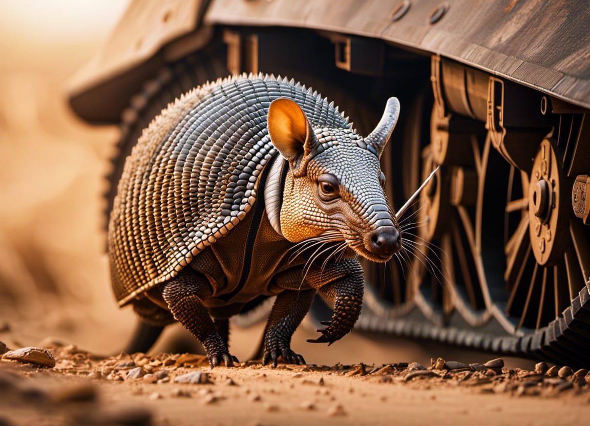 Armadillo Tank Tracks in Desert Landscape