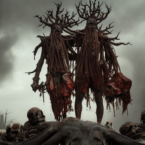 Cannibalistic Scene with Cauldron and Skulls