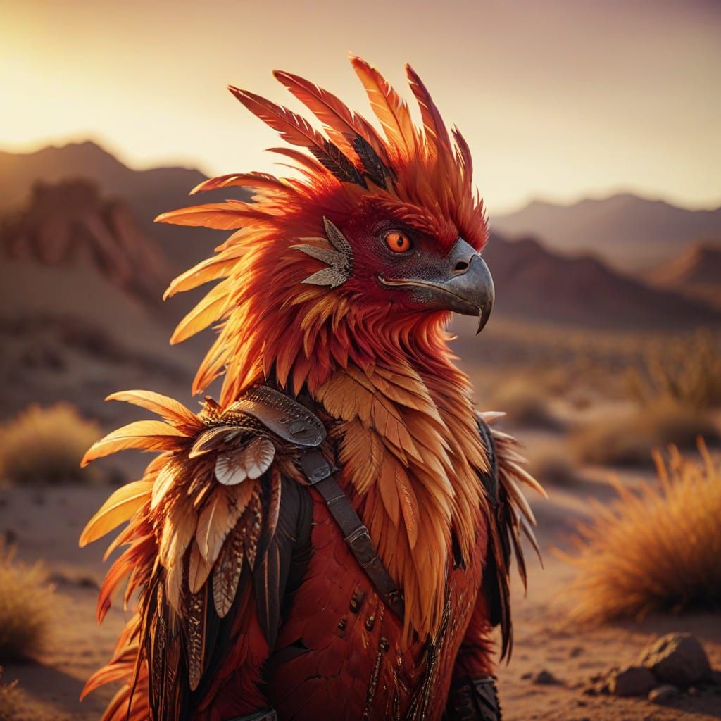 Fiery Creature in Red Desert: Cinematic Still
