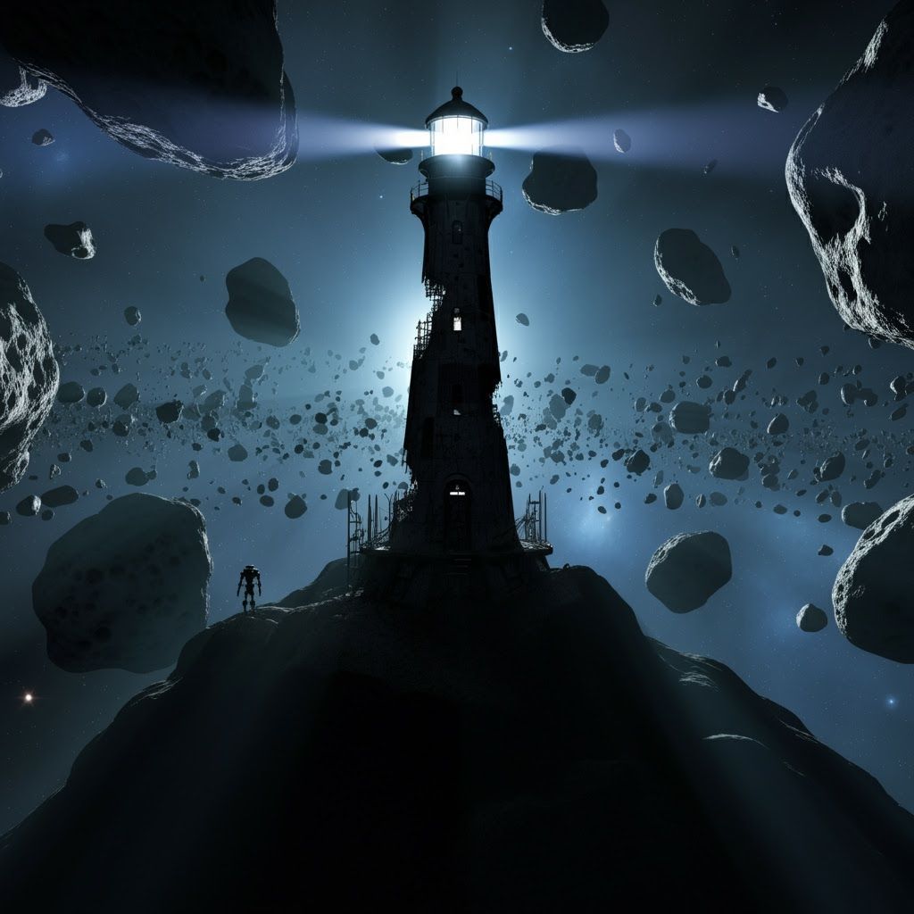 Neutronium Lighthouse on Asteroid in Sci-Fi Style