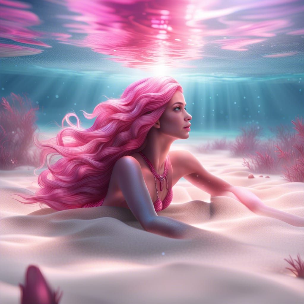 Pink Mermaid Swimming in a Pink Ocean