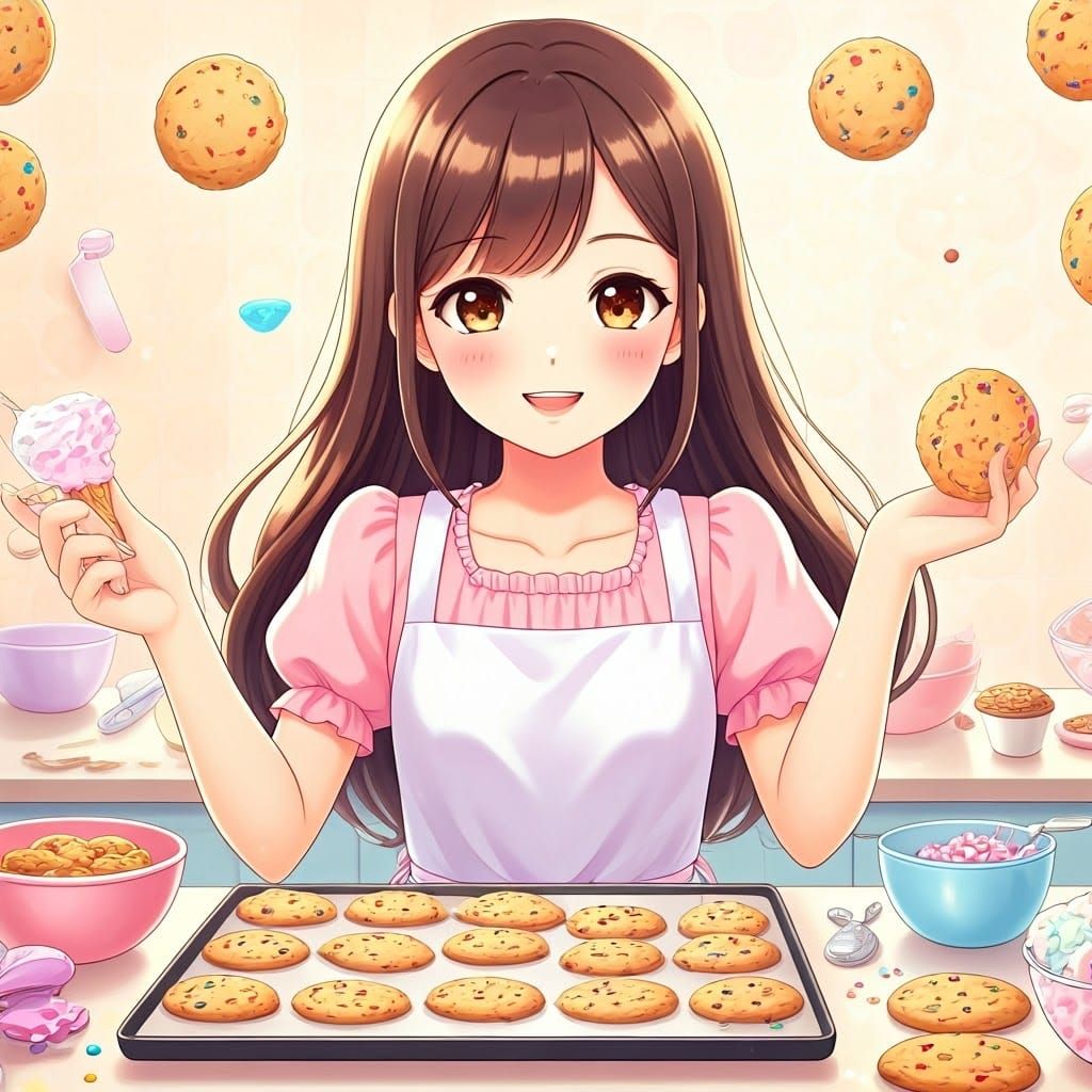 Surreal Anime Baker's Delight in Pastel Hues