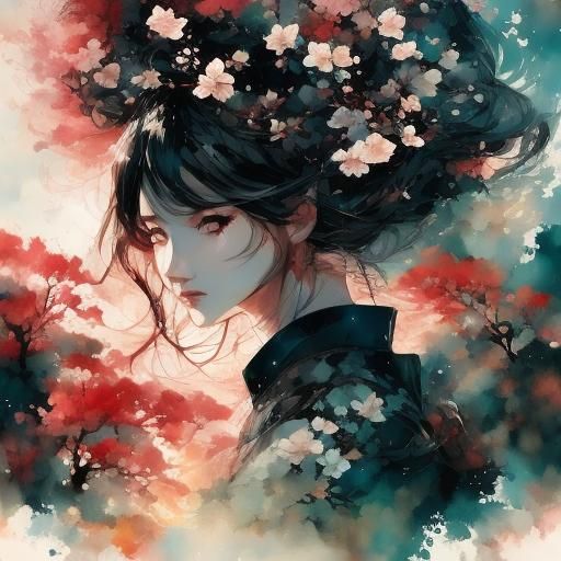 Double Exposure Portrait of Girl with Nature Elements