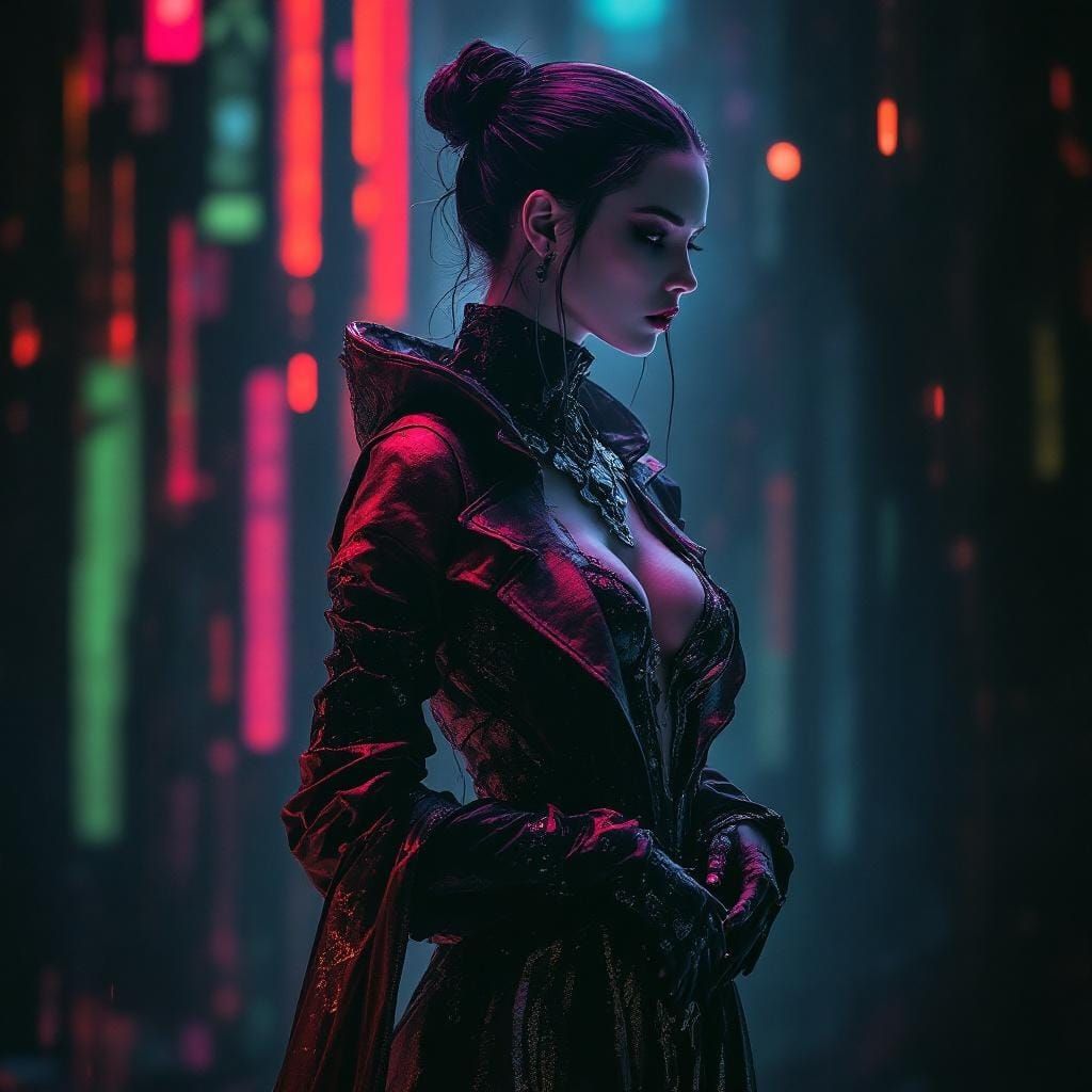 Mysterious Woman in Futuristic Atmospheric Style