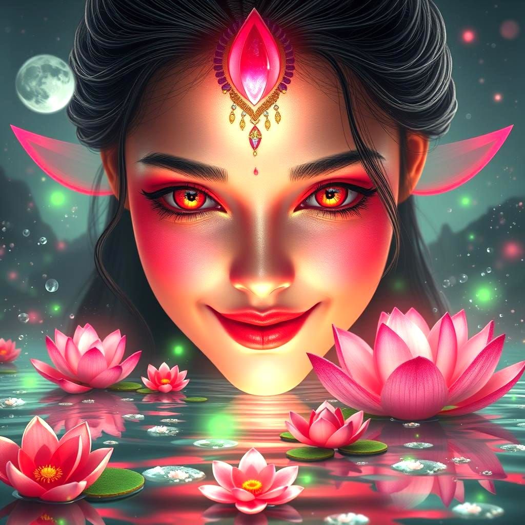 Luminous Lotus Flower with Woman's Face: Fantasy Art