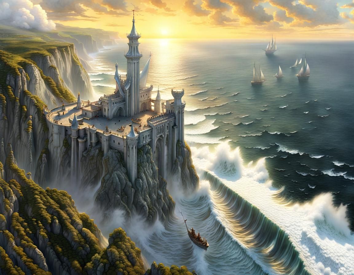 Majestic Cliffside Empire with Elven Ships